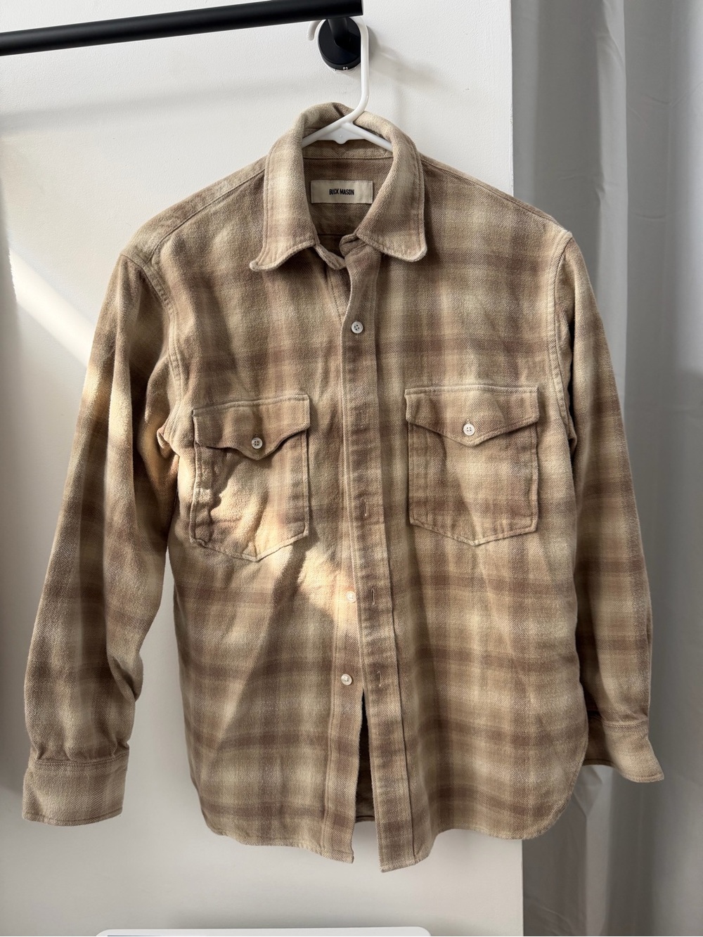 Buck Mason Women’s Brushed Flannel Overshirt Button Up Baywood Pacific Twill